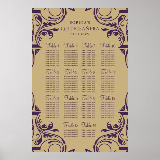 affiche du plan de sièges Rustique Purple Gold (Devant)