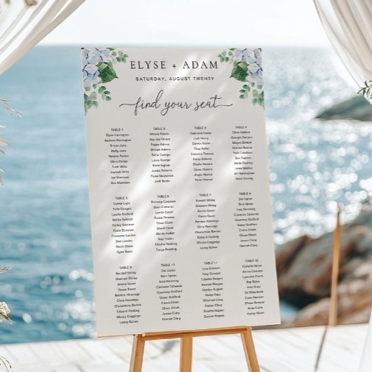 Affiche du plan de table à 12 tables Hortensia Ble