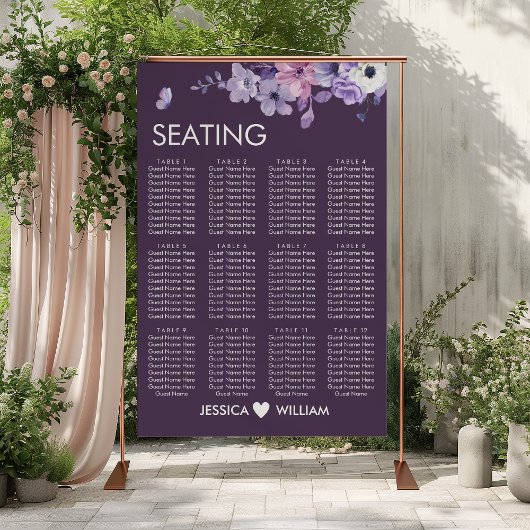 Affiche du plan de table de mariage à fleurs viole