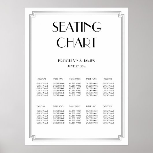 Affiche du plan de table de mariage argent et blan (Devant)