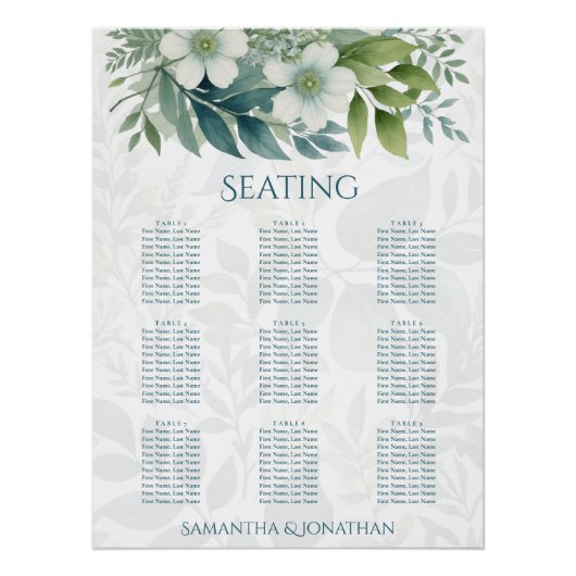 Affiche du plan de table de mariage au eucalyptus  (Devant)