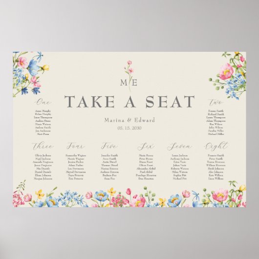 Affiche du plan de table de mariage aux fleurs sau (Devant)