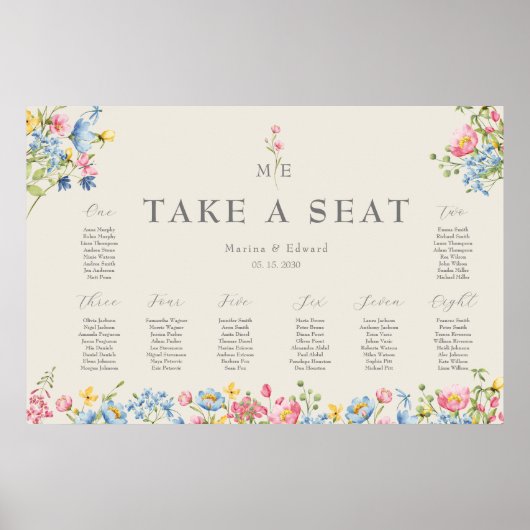 Affiche du plan de table de mariage aux fleurs sau (Devant)