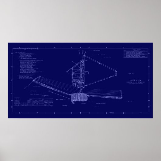 Affiche du plan détaillé du télescope spatial Jame (Devant)