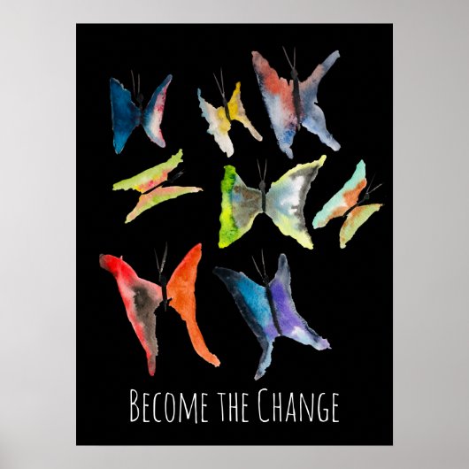 Affiche du slogan des papillons couleur aquarelle (Devant)
