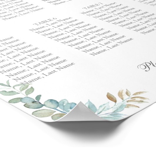 Affiche du tableau de placement de 8 tables à aqua (Coin)