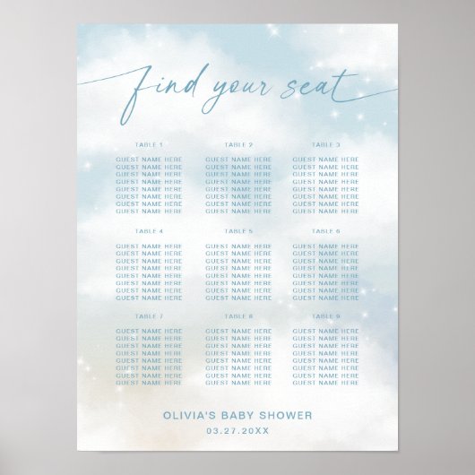 Affiche du tableau de sièges bleu vibrant On Cloud (Devant)