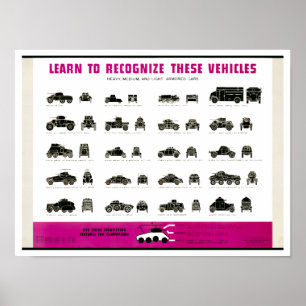 Affiche du tableau des véhicules blindés Vintages