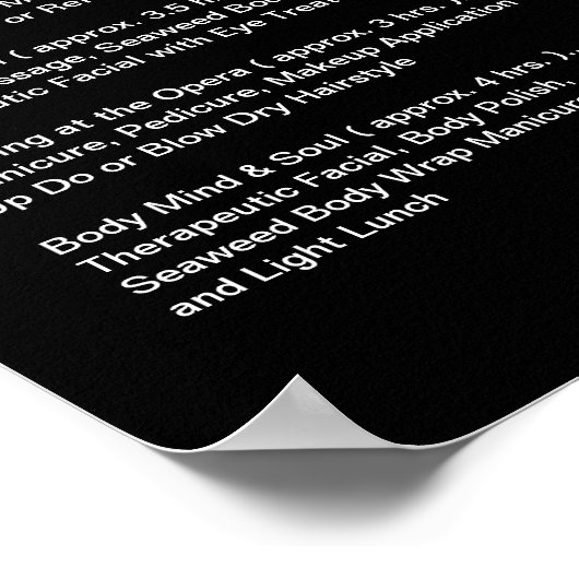 Affiche du tarif du salon (Coin)