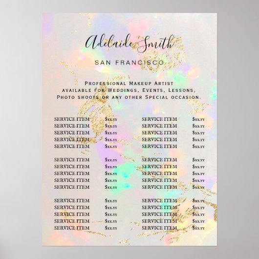 affiche du tarif opal blanc (Devant)