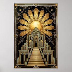 Affiche du Temple Céleste Art Déco Soleil Éclata