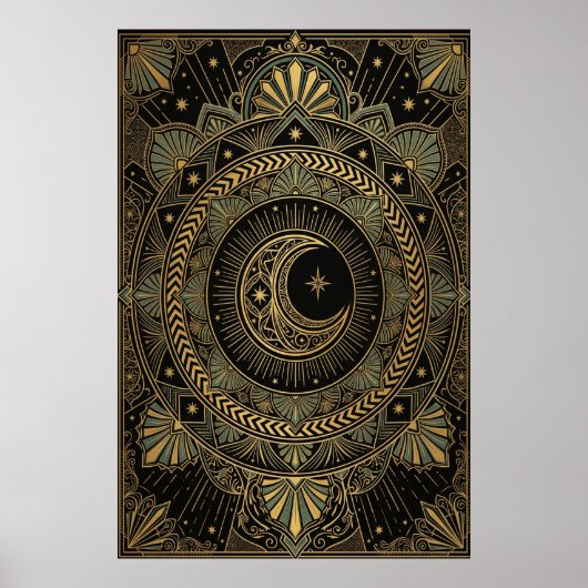 Affiche du Temple Céleste Art Déco | Soleil Éclaté (Devant)