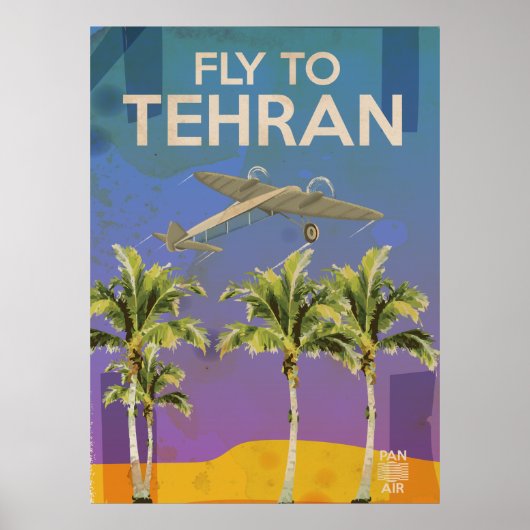 Affiche du Vintage voyage de Téhéran par avion (Devant)