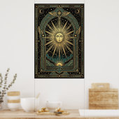 Affiche du visage solaire céleste Art déco | Vert  (Cuisine)