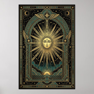 Affiche du visage solaire céleste Art déco Vert
