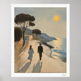 Affiche d'un couple marchant au bord de la mer au 