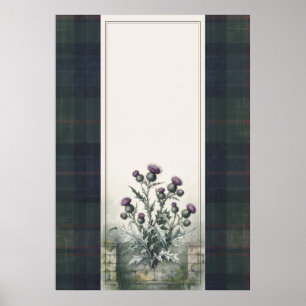 Affiche Écossaise de Chardon Violet et Tartan Vert