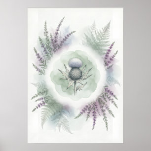 Affiche Écossaise Pastel Chardon Bruyère Fougère