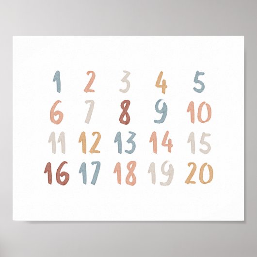 Affiche éducative de nombres à l'aquarelle boho (Devant)