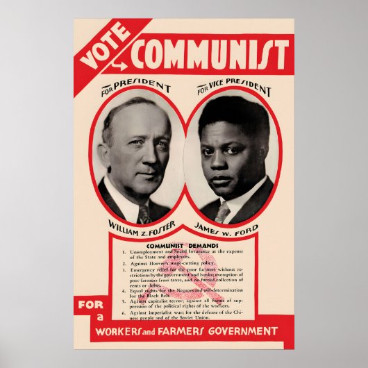 Affiche électorale du Parti communiste américain,  (Devant)
