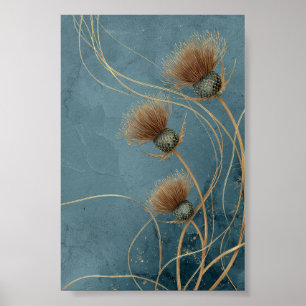 Affiche Élégance Texture Chardon Doré Bleu Canard
