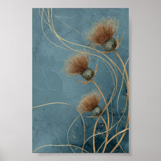Affiche Élégance Texture Chardon Doré Bleu Canard (Devant)