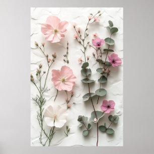 Affiche élégante de fleurs botaniques rose poudré