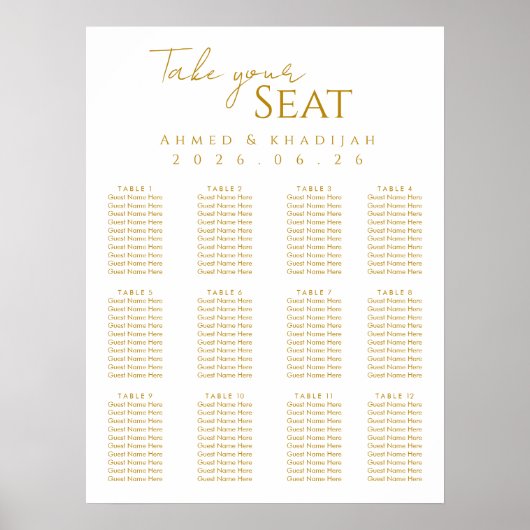Affiche élégante de plan de table de mariage islam (Devant)