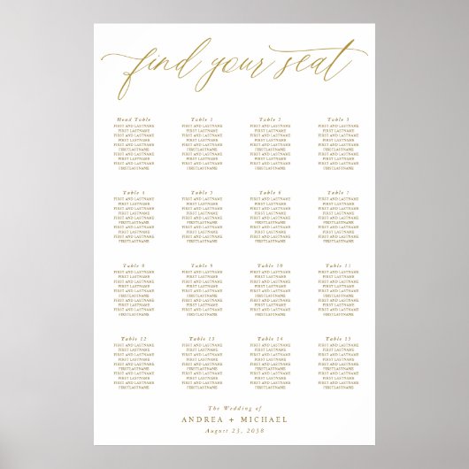 Affiche élégante de plan de table de mariage moder (Devant)