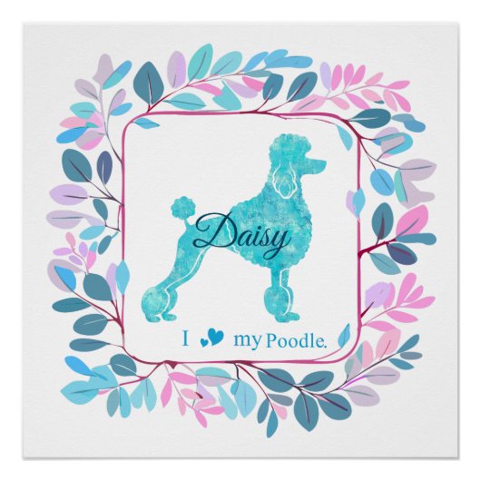 Affiche élégante de Poodle bleu pastel | Personnal (Devant)