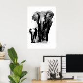Affiche éléphant & bébé éléphant en noir et blanc (Bureau à domicile)