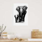 Affiche éléphant & bébé éléphant en noir et blanc (Cuisine)