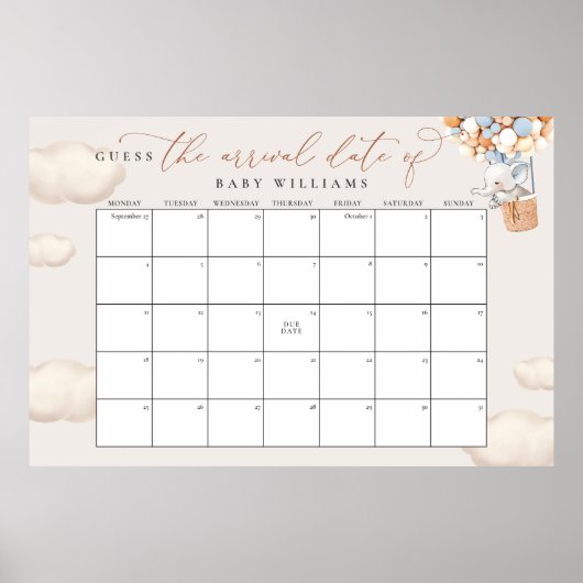 Affiche éléphant calendrier devine la date prévue (Devant)