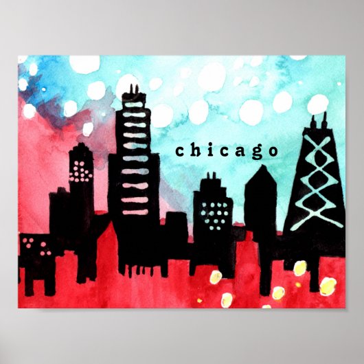 Affiche en aquarelle de Chicago (Devant)