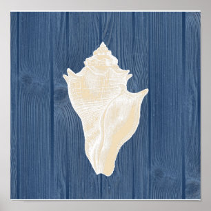 Affiche en bois bleue vintage de plage de Shell de