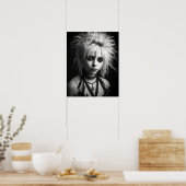 Affiche en noir et blanc d'une jeune femme punk (Cuisine)