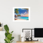 Affiche encadrée Art Ocean Beach Scène (Bureau à domicile)
