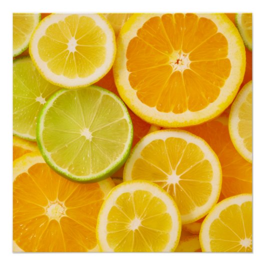 Affiche encadrée motif agrumes – Citron, orange et (Devant)