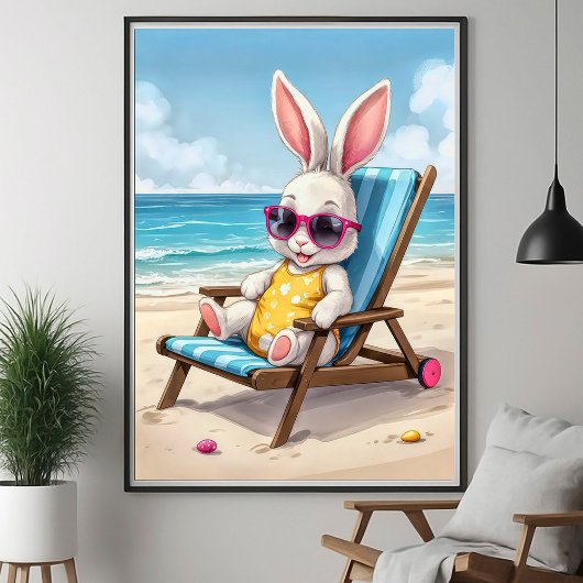 Affiche Enfant Été Lapin Mignon Littoral