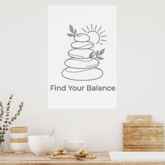 Affiche esthétique zen « Trouvez votre équilibre » (Cuisine)