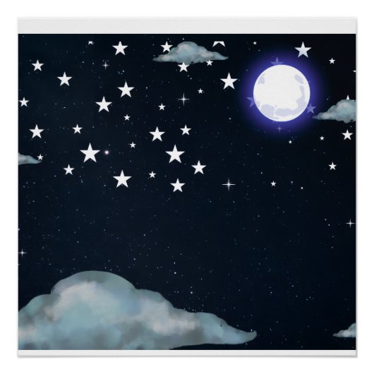 Affiche Étoiles Ciel Nocturne Clair de Lune (Devant)