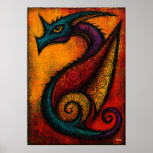 Affiche Expressionniste du Dragon Mythique dans de