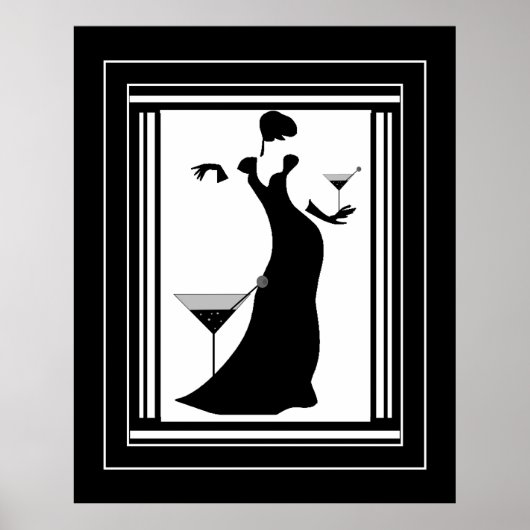 Affiche FEMME ART DÉCO Noir Blanc (Devant)