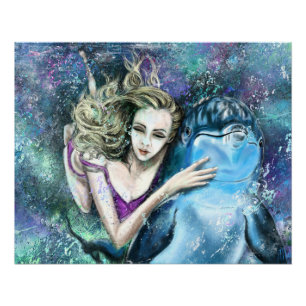 Affiche Femme et Dauphin Amis - Peinture