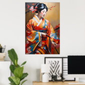 Affiche | Femme japonaise | Style de peinture à l' (Bureau à domicile)