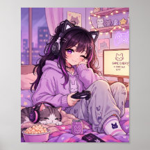 Affiche Fille Anime Gamer Cosy