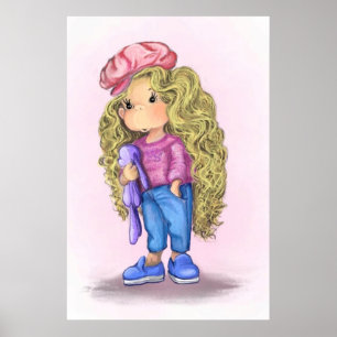 Affiche Fille Blonde Petite Lapin Jouet Amour