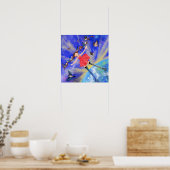 Affiche Fille Heureuse avec Oiseaux Bonheur (Cuisine)
