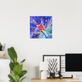 Affiche Fille Heureuse avec Oiseaux Bonheur (Bureau à domicile)