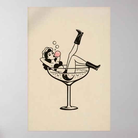 Affiche Fille Martini, Femme Minimaliste (Devant)